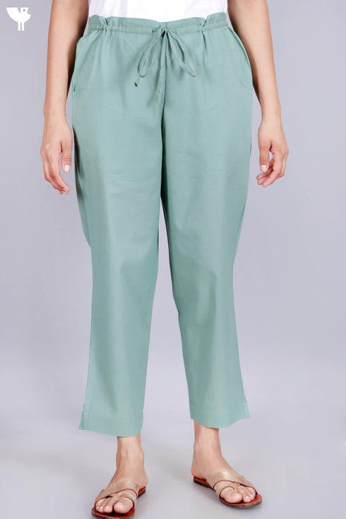 Cambric Cotton Pants In Light Teal